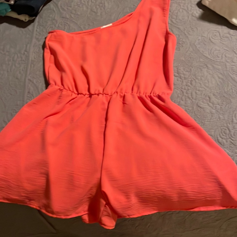 Coral shorts romper